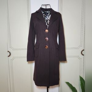 Y2k Cache Contour Colletions Chocolate Brown Animal Print Long Blazer Jacket